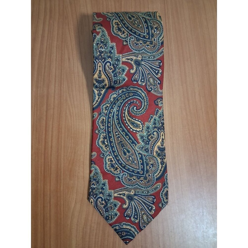 Christian Dior Monsieur Tie Paisley Print Silk Italy Business Casual Men's Red